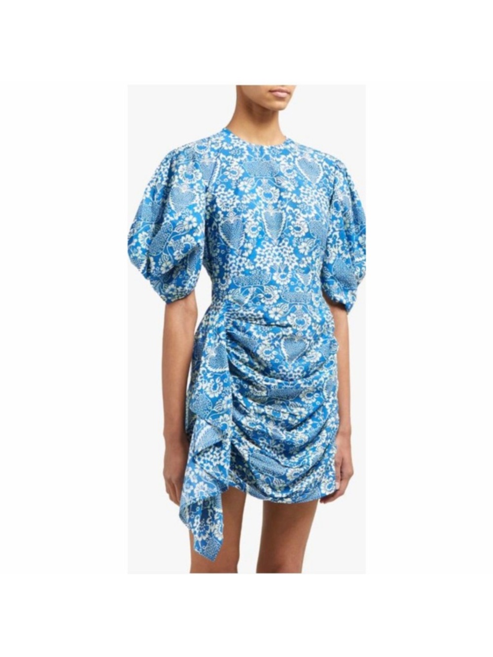 RHODE Blue & White Floral Puff-Sleeve Mini Dress